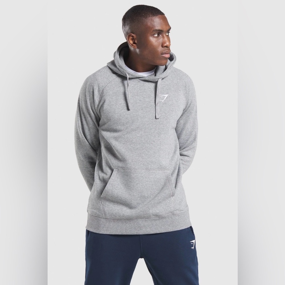 Gymshark Crest Pullover Hoodie Charcoal Marl Grey Medium